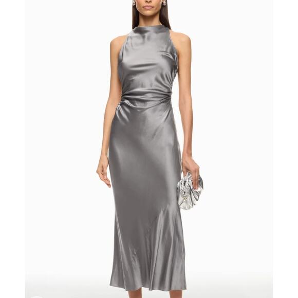 Reformation Dresses & Skirts - Reformation Silver Casette Silk Midi Dress Size 10 Sheath Bias Cut Designer $348